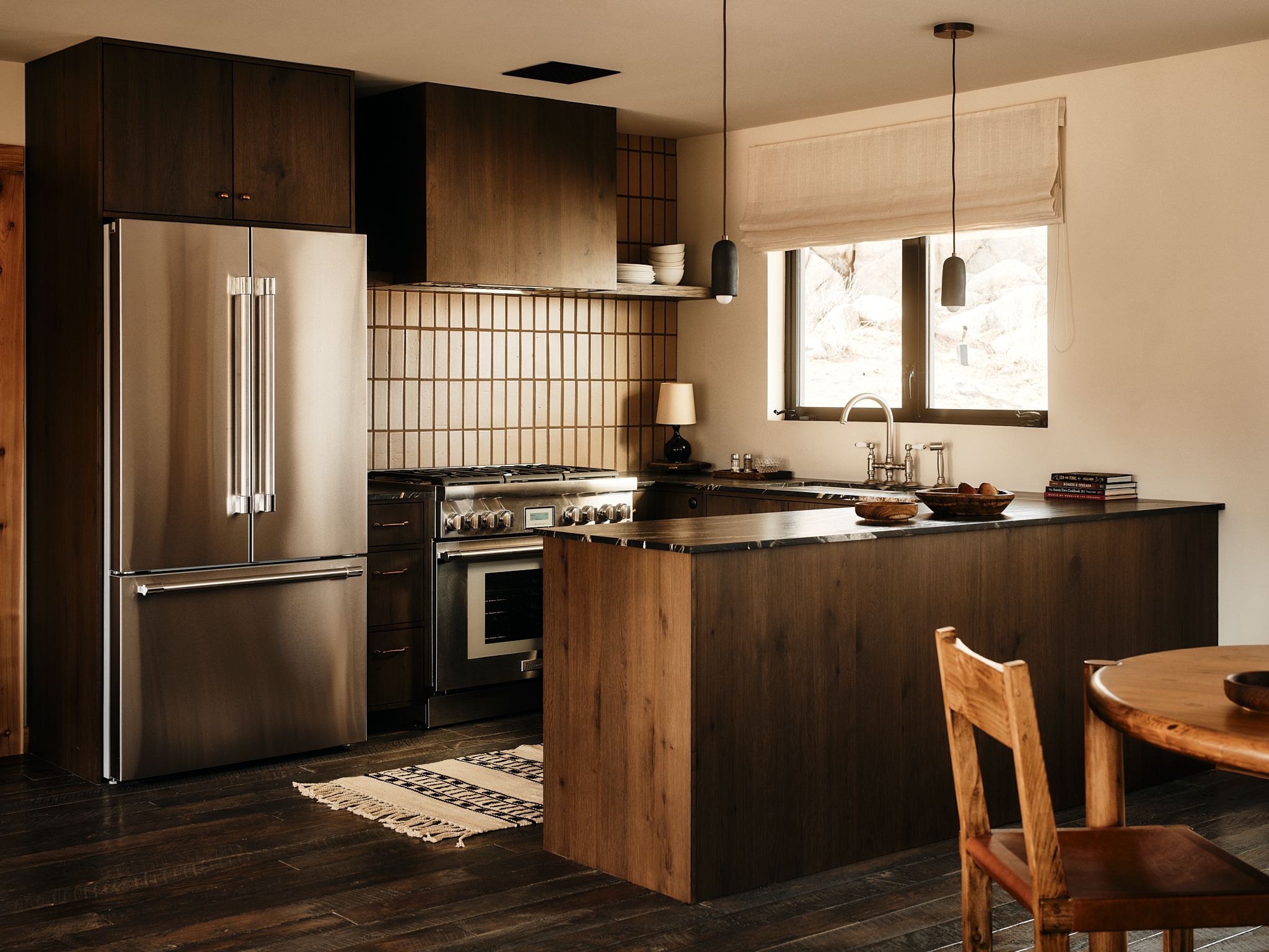 The kitchen, dark oak and stone