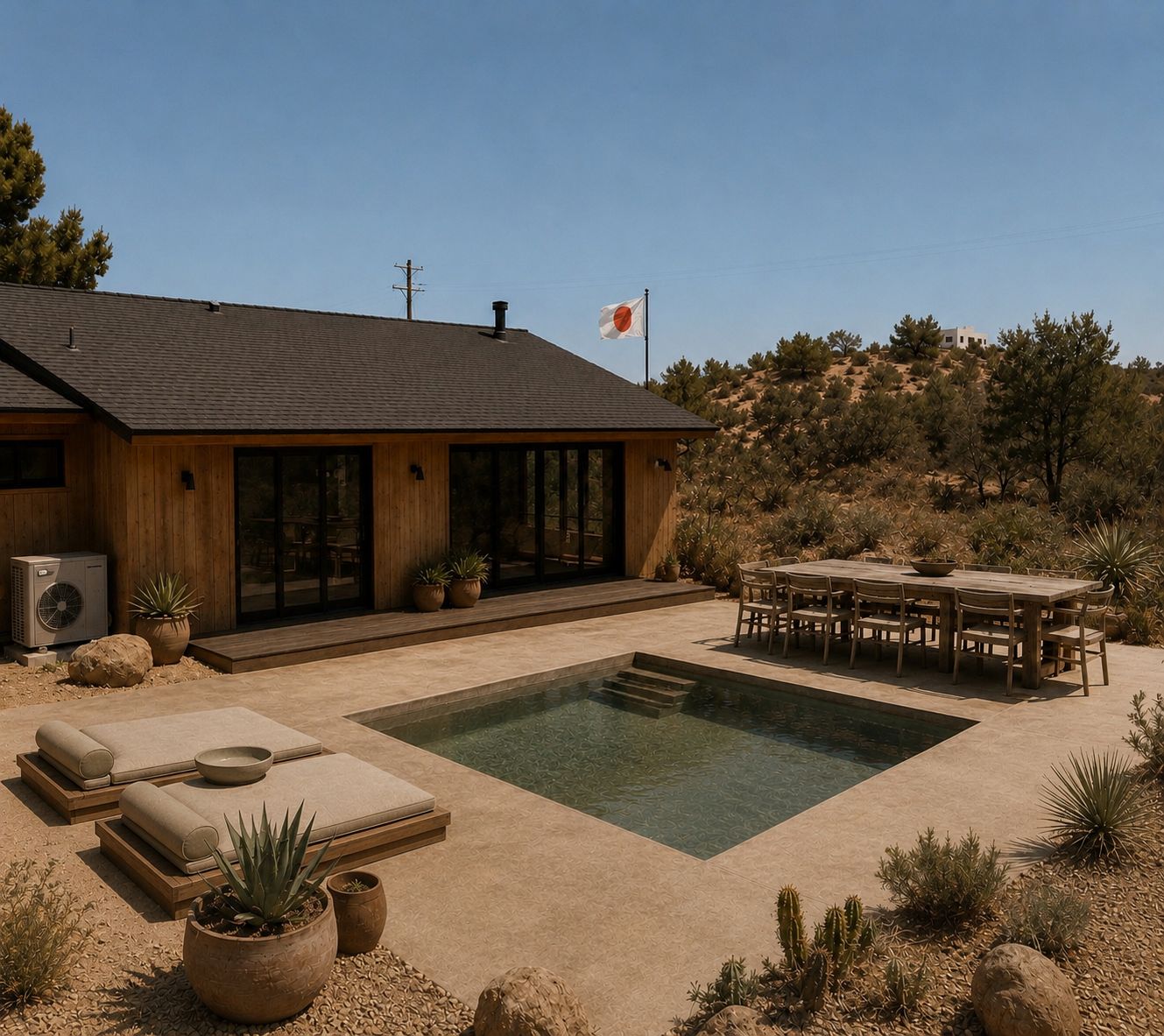 The pool and hot tub, outdoor dining beside
