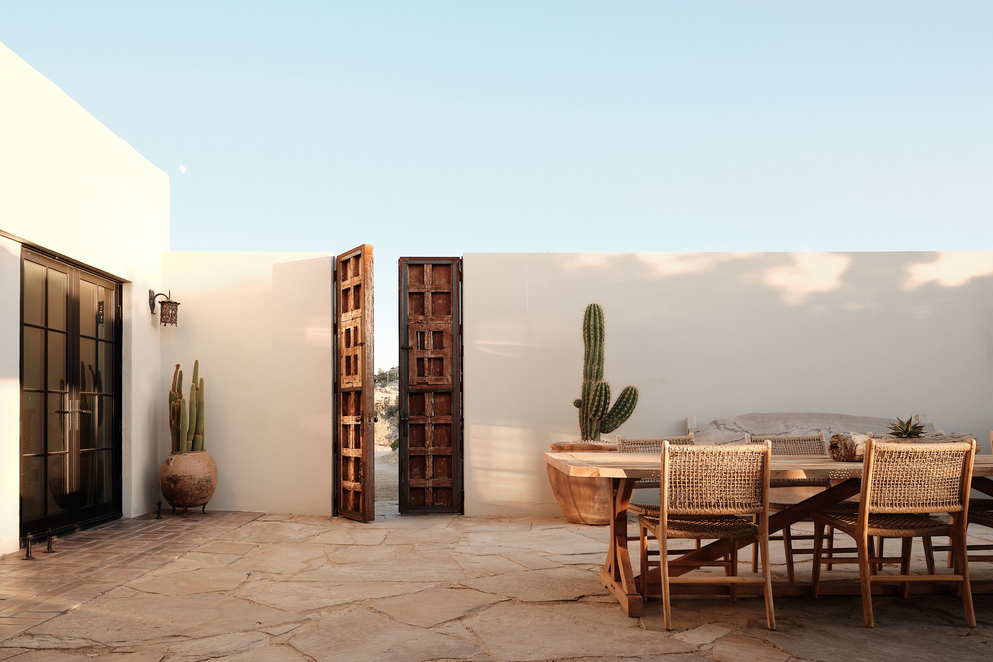 The courtyard, at dusk