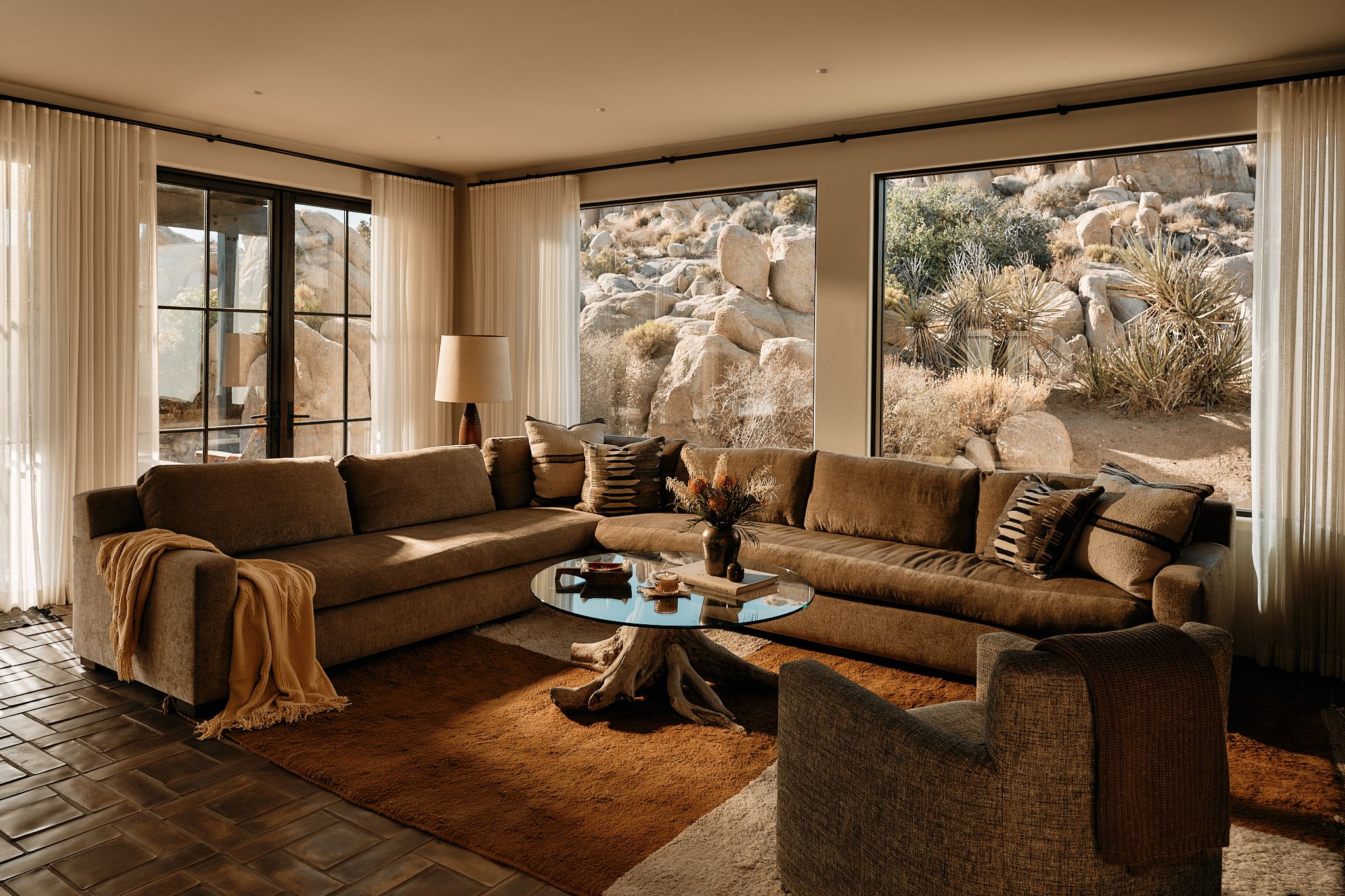 The living room, picture windows